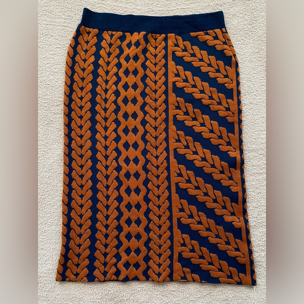 Women’s Maeve Anthropologie Large navy orange Geomtric Used Midi Skirt